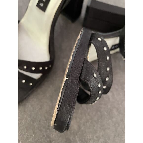 Vintage 90’s Chunky Strappy Heels Shoes Block Heel Black Funky Disco US 7.5 - Picture 11 of 12